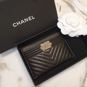 (New) Chanel Card Holder Grained Calf Skin Black